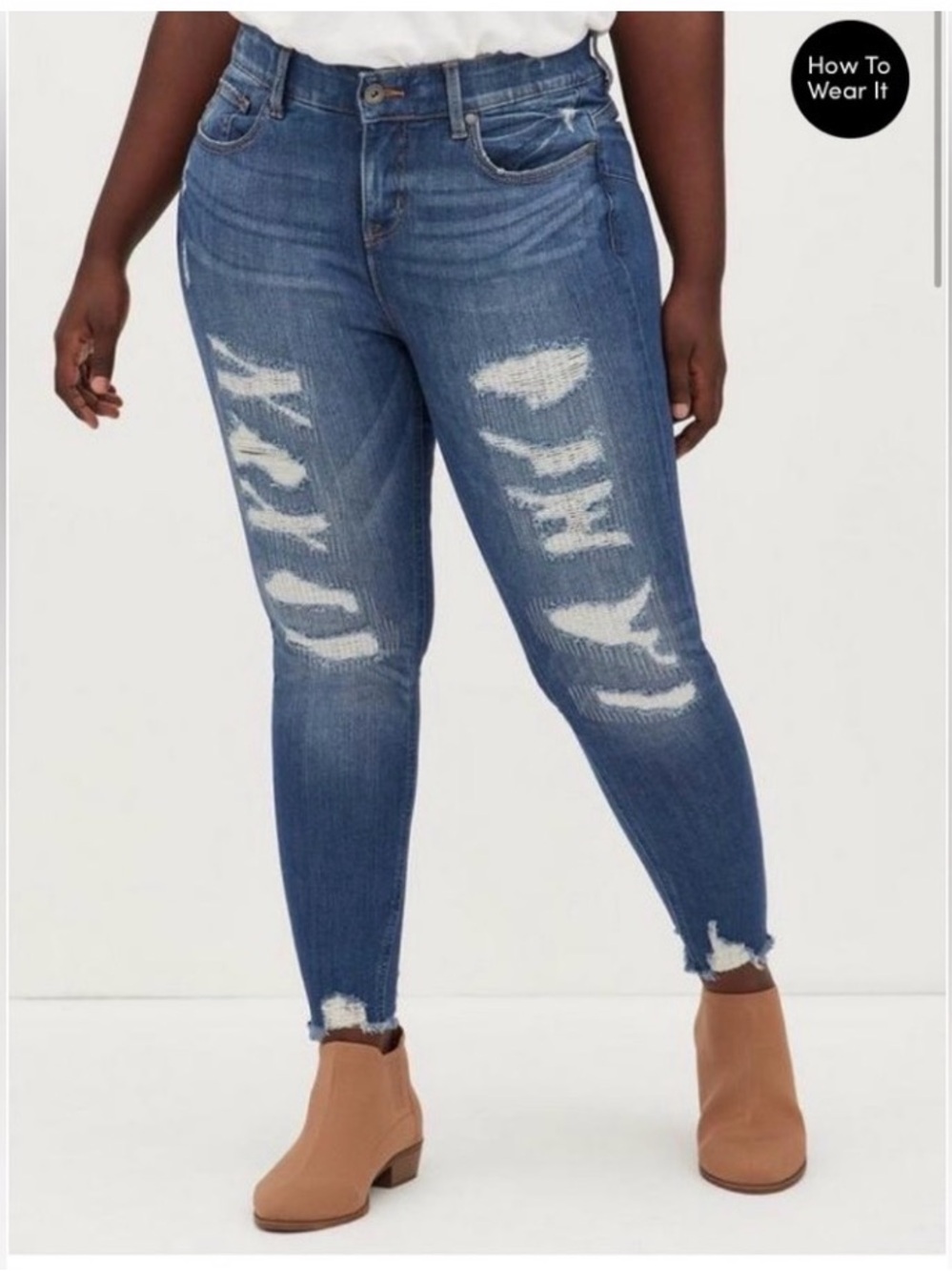 torrid Distressed Mid Blue Skinny Jeans